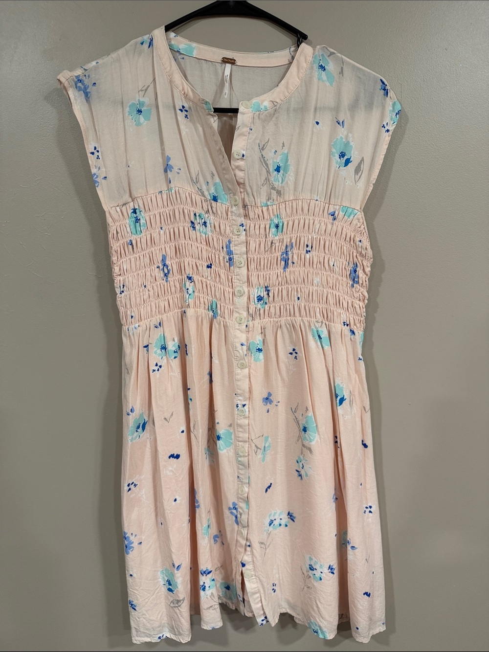 Free People Pink Mini Dress with Blue Floral Print